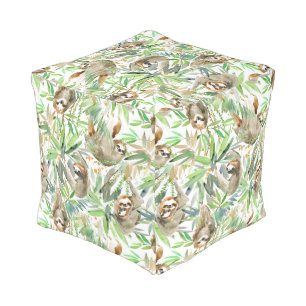 Tropical Watercolor Sloth Pattern Pouf