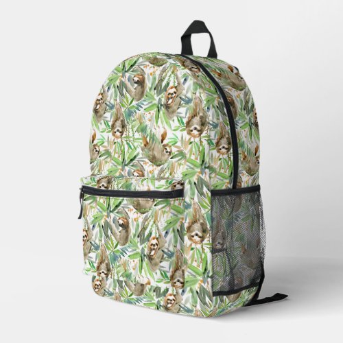 Tropical Watercolor Sloth Pattern Printed Backpack