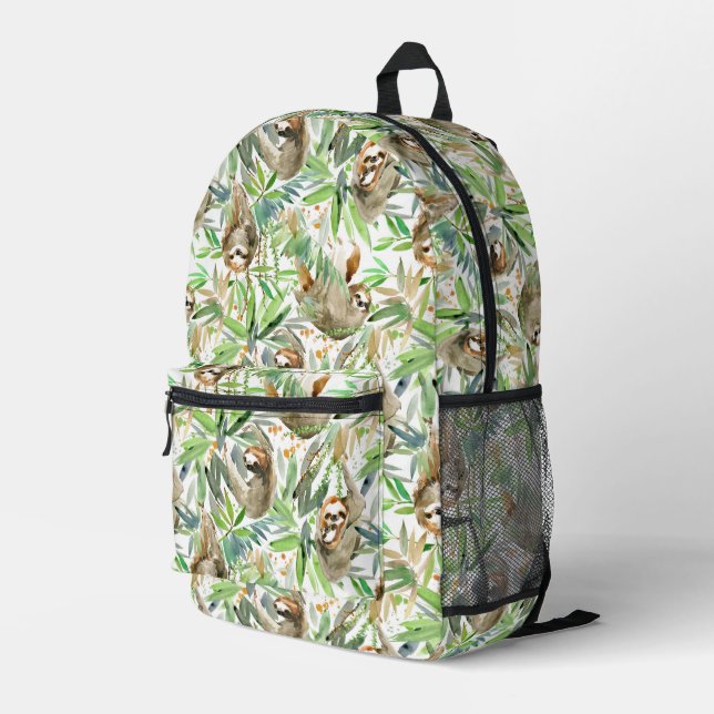 Tropical Watercolor Sloth Pattern Printed Backpack (Back Corner Right)