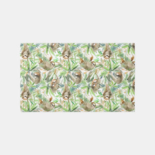 Tropical Watercolor Sloth Pattern Rug