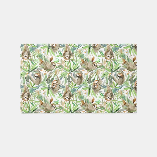 Tropical Watercolor Sloth Pattern Rug (Front)