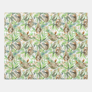 Tropical Watercolor Sloth Pattern Rug