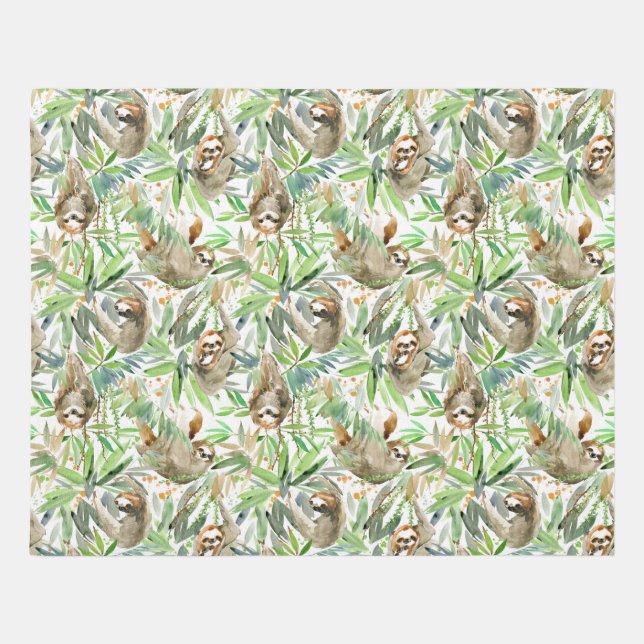 Tropical Watercolor Sloth Pattern Rug (Front)