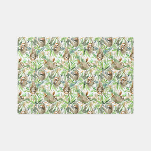 Tropical Watercolor Sloth Pattern Rug