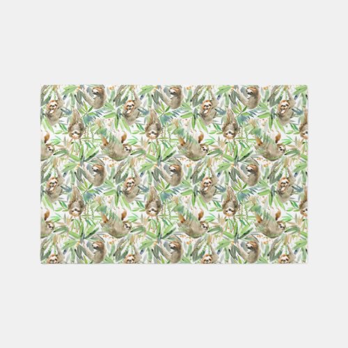 Tropical Watercolor Sloth Pattern Rug