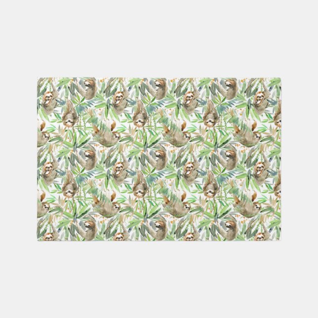 Tropical Watercolor Sloth Pattern Rug (Front)