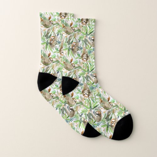 Tropical Watercolor Sloth Pattern Socks