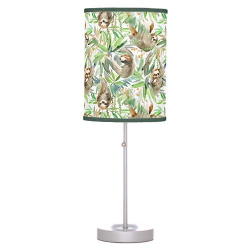 Tropical Watercolor Sloth Pattern Table Lamp