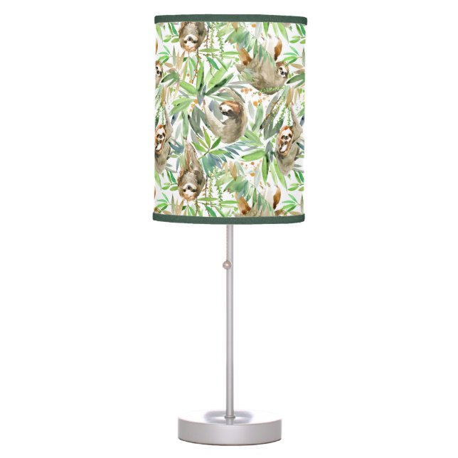 Tropical Watercolor Sloth Pattern Table Lamp (Front)