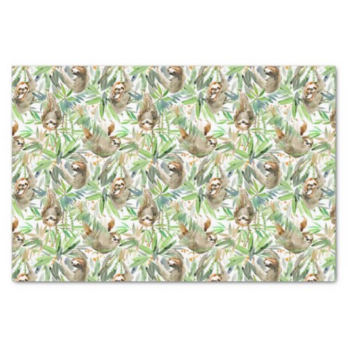 Tropical Watercolor Sloth Pattern Tissue Paper