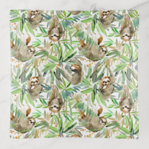 Tropical Watercolor Sloth Pattern Trinket Tray
