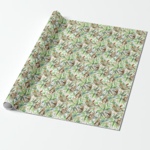 Tropical Watercolor Sloth Pattern Wrapping Paper