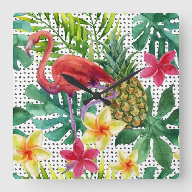 Tropical Watercolor Square Wall Clock (Front)