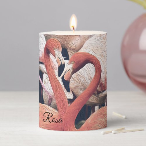 Tropical Watercolor Stylish Flamingo Birds Pillar Candle