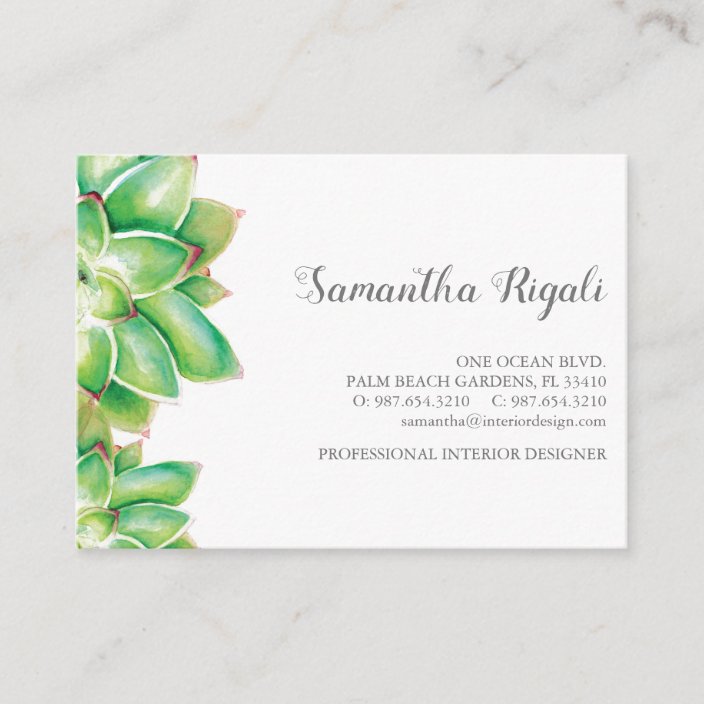 Tropical Watercolor Succulent Business Card Zazzle Com