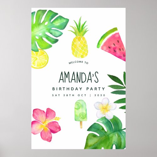 Tropical Watercolor Summer Birthday Poster