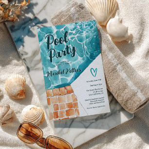 Tropical Watercolor Sweet 16 Pool Party Birthday Invitation
