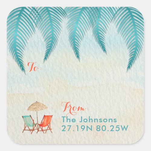 Tropical Watercolor Teal Gift Tags  On the Beach