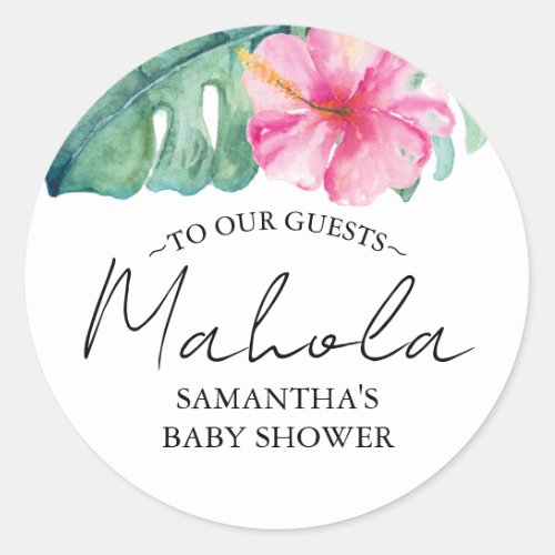 Tropical Watercolor Theme Pink Hibiscus Flower Classic Round Sticker