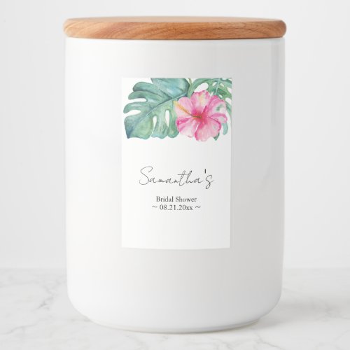 Tropical Watercolor Theme Pink Hibiscus Flower Food Label
