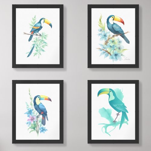 Tropical Watercolor Toucan on Branch Wall Art Sets