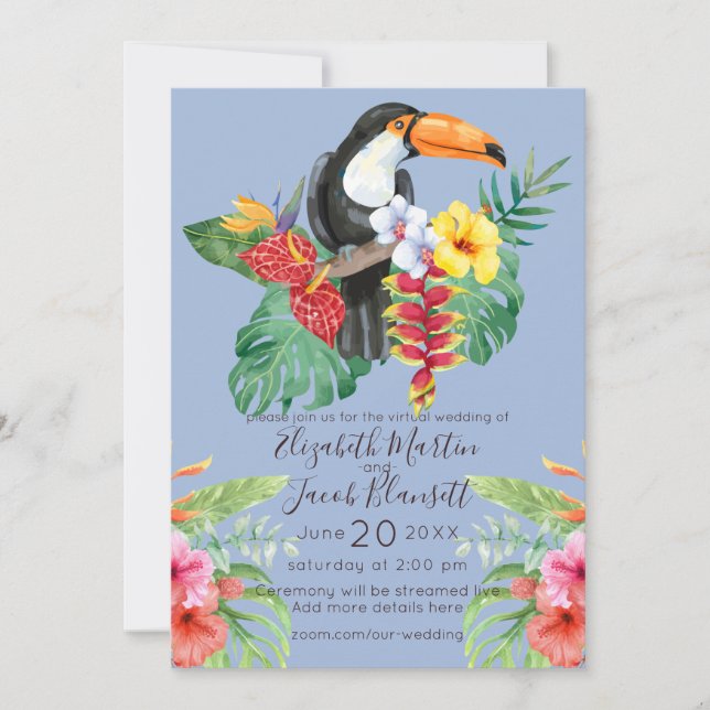 Tropical Watercolor Toucan Virtual Wedding Invitation (Front)