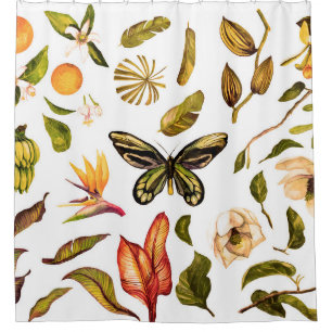 Tropical Watercolor Vintage set with isolated obje Shower Curtain