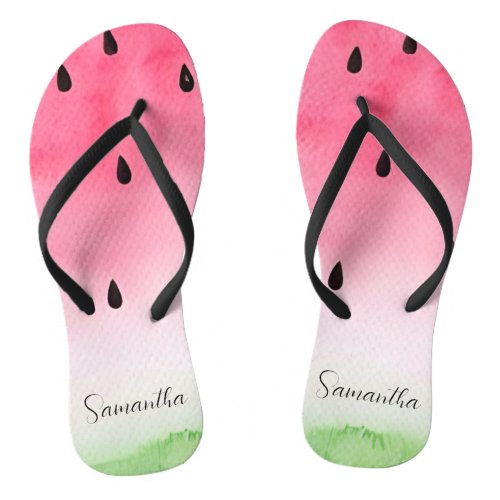 Tropical Watercolor Watermelon Slice Personalized  Flip Flops