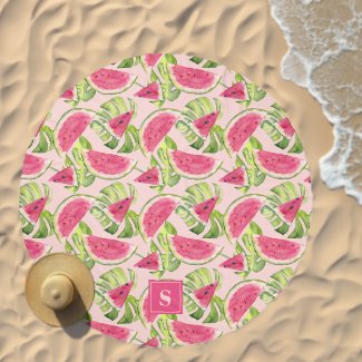 Tropical Watercolor Watermelon Slices Monogrammed
