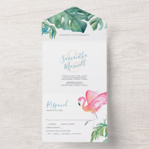 Tropical Watercolor Wedding All In One Invitation