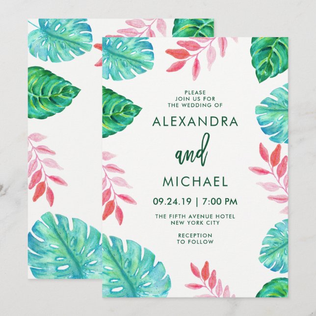 Tropical Watercolor Wedding Invitation (Front/Back)