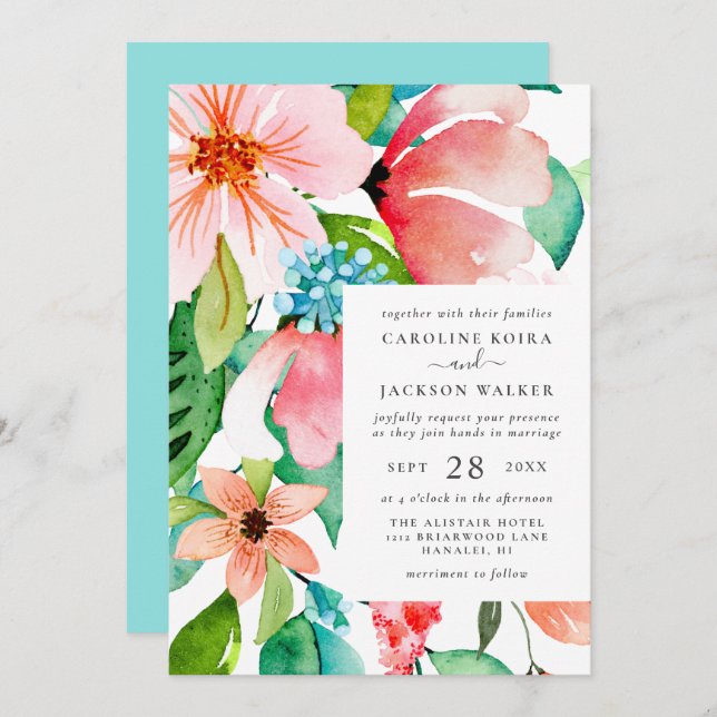 Tropical Watercolor Wedding Invitation (Front/Back)