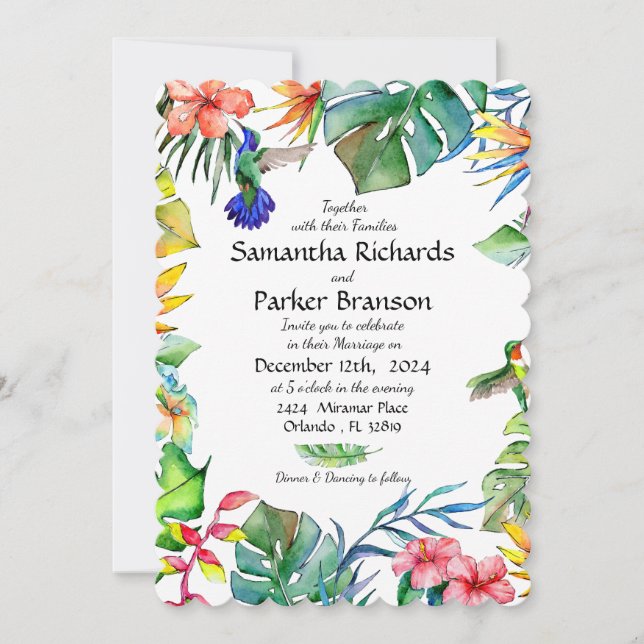 Tropical Watercolor Wedding Invitation (Front)