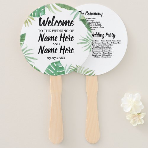 Tropical Watercolor Wedding Programme Hand Fan