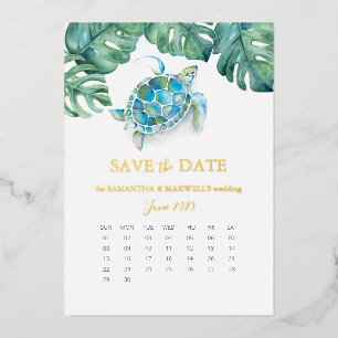 Tropical Watercolor Wedding Save The Date Foil Foil Holiday Card