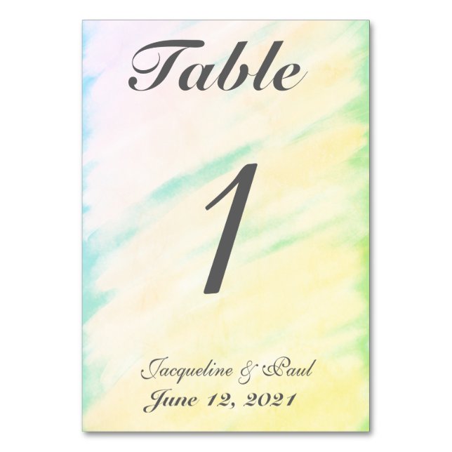 Tropical Watercolor Wedding Table No. Cards (Front)