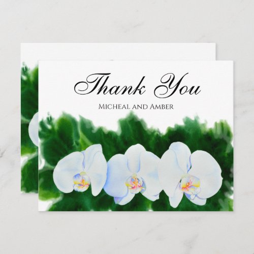 Tropical watercolor white orchid painting thank you card
