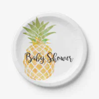 Watercolor Stitch Holding Pineapple Paper Plates, Zazzle