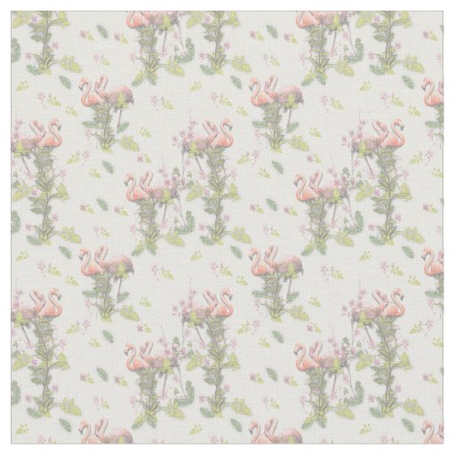 Tropical Watercolors of Flamingos Repeat Print Fabric