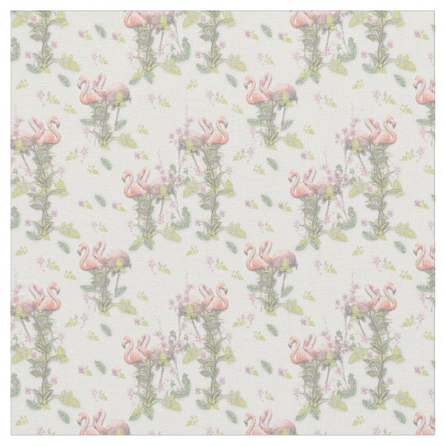 Tropical Watercolors of Flamingos Repeat Print Fabric (Close Up)