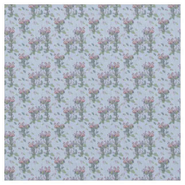 Tropical Watercolors of Flamingos Repeat Print Fabric (Close Up)