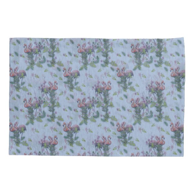 Tropical Watercolors of Flamingos Repeat Print Pillow Case (Back)