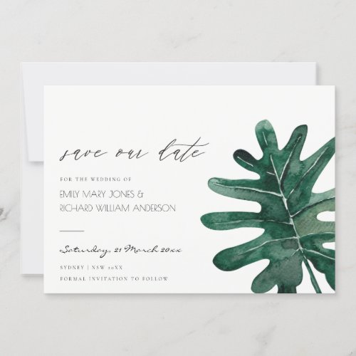 TROPICAL WATERCOLOUR FOLIAGE LEAF SAVE THE DATE