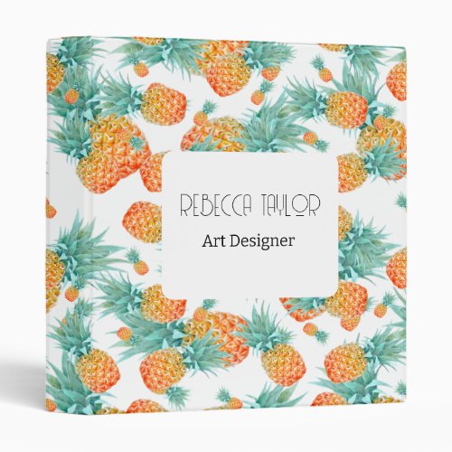 Tropical Watercolour Pineapple Palm Tree Custom  3 Ring Binder