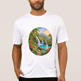 Tropical Waterfall Lagoon Mountain Sunrise T-Shirt