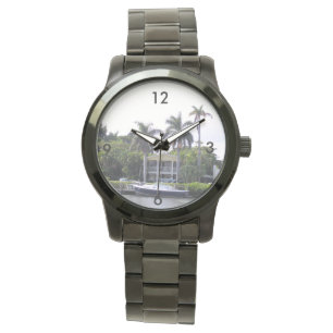 Tropical Waterfront Palm Haven Timepiece Design Watch