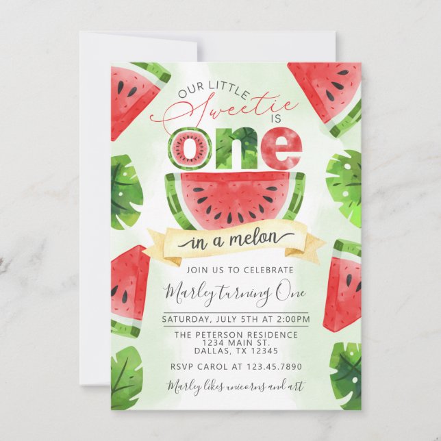 Tropical Watermelon 1st Birthday Party Invitation (Front)