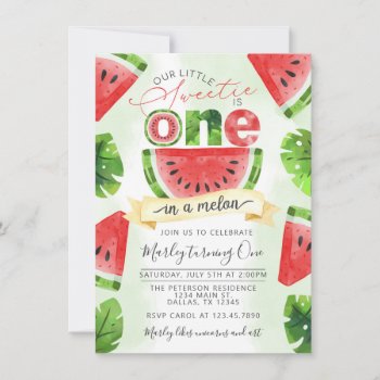 Tropical Watermelon 1st Birthday Party Invitation by PerfectPrintableCo at Zazzle