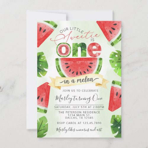 Tropical Watermelon 1st Birthday Party Invitation