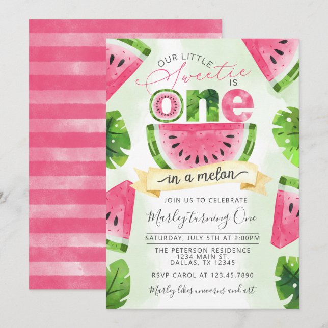 Tropical Watermelon 1st Birthday Party Invitation (Front/Back)